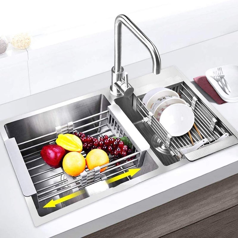 LUEXBOX Expandable Dish Drying Rack Over The Sink, Stainless Steel Drainer Basket with Adjustable Arms for Vegetable and Fruit (Grey) - Image 5